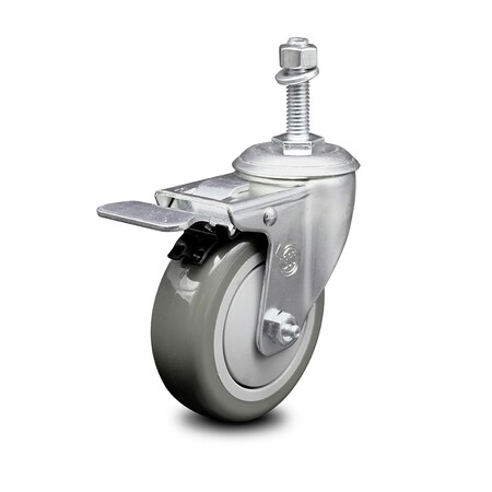 Service Caster 4 Inch Gray Polyurethane Wheel Swivel 10mm Stem Caster with Total Lock Brake SCC-TSTTL20S414-PPUB-M1015